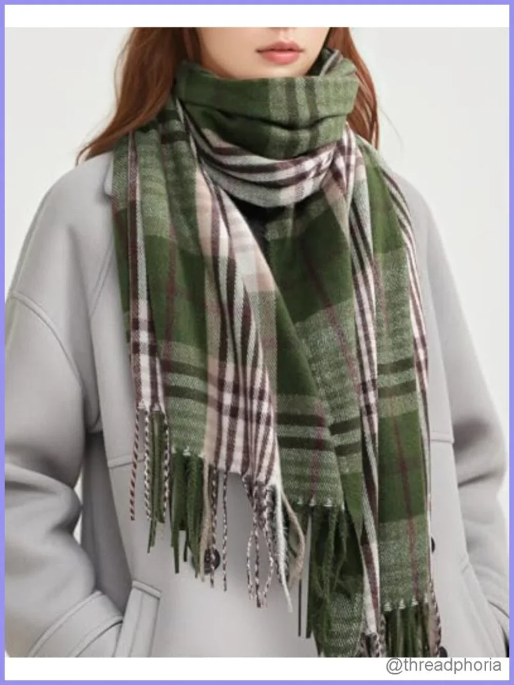 Cozy Plaid Winter Scarf for Women, Soft Acrylic Wrap Shawl Blanket